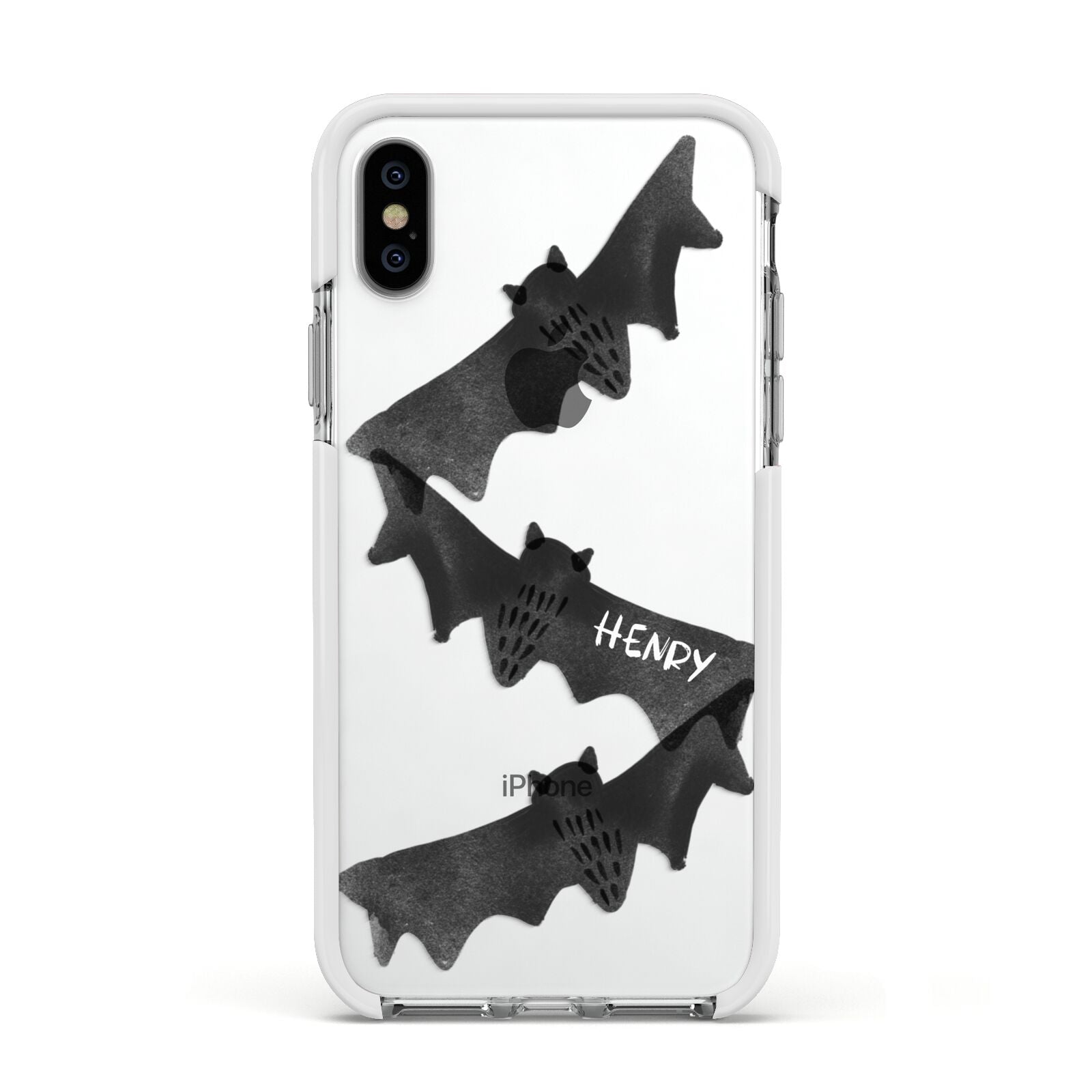 Halloween Custom Black Bats Apple iPhone Xs Impact Case White Edge on Silver Phone