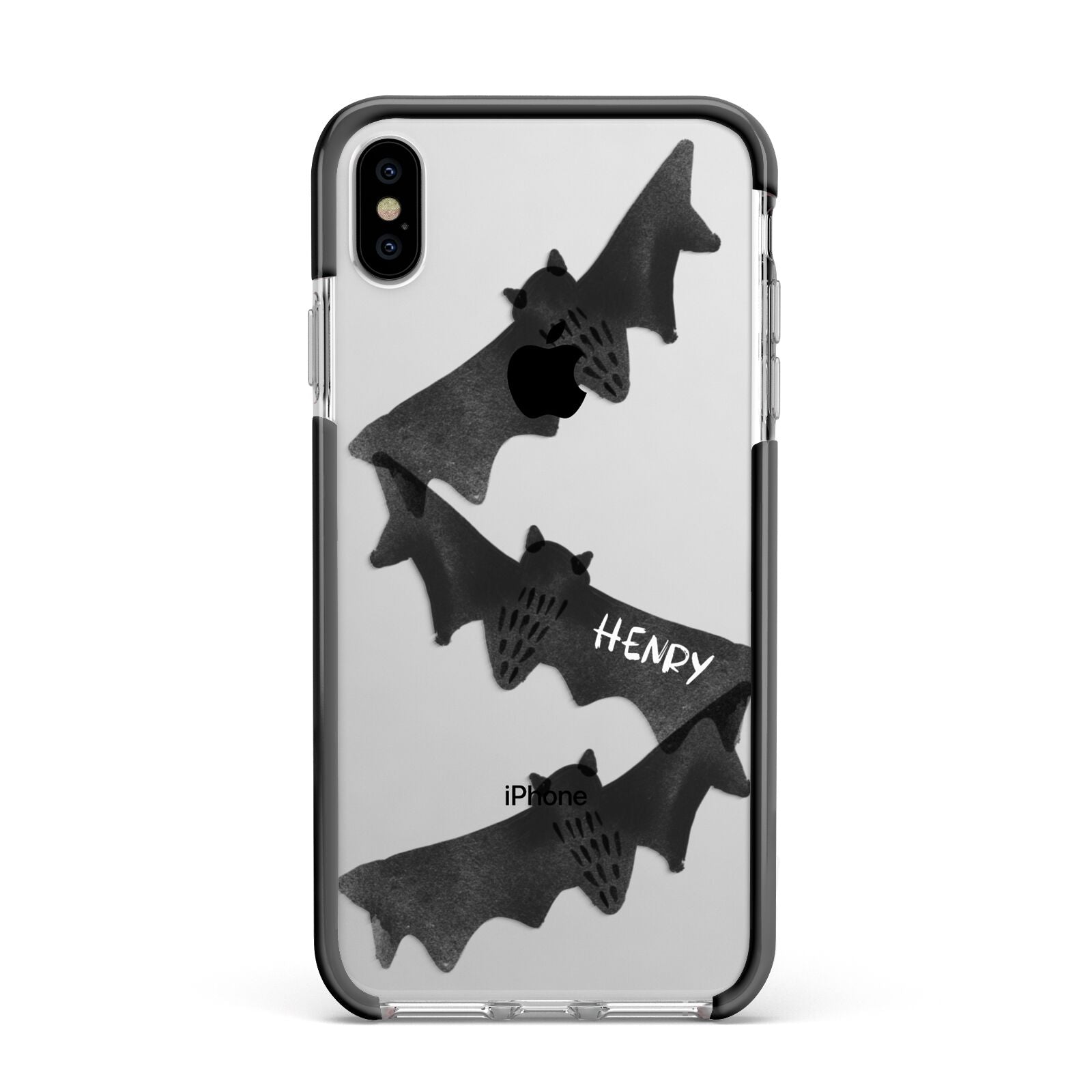 Halloween Custom Black Bats Apple iPhone Xs Max Impact Case Black Edge on Silver Phone