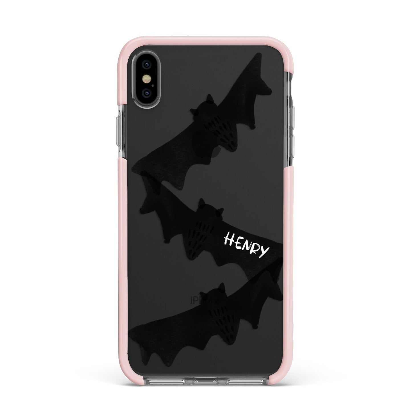 Halloween Custom Black Bats Apple iPhone Xs Max Impact Case Pink Edge on Black Phone