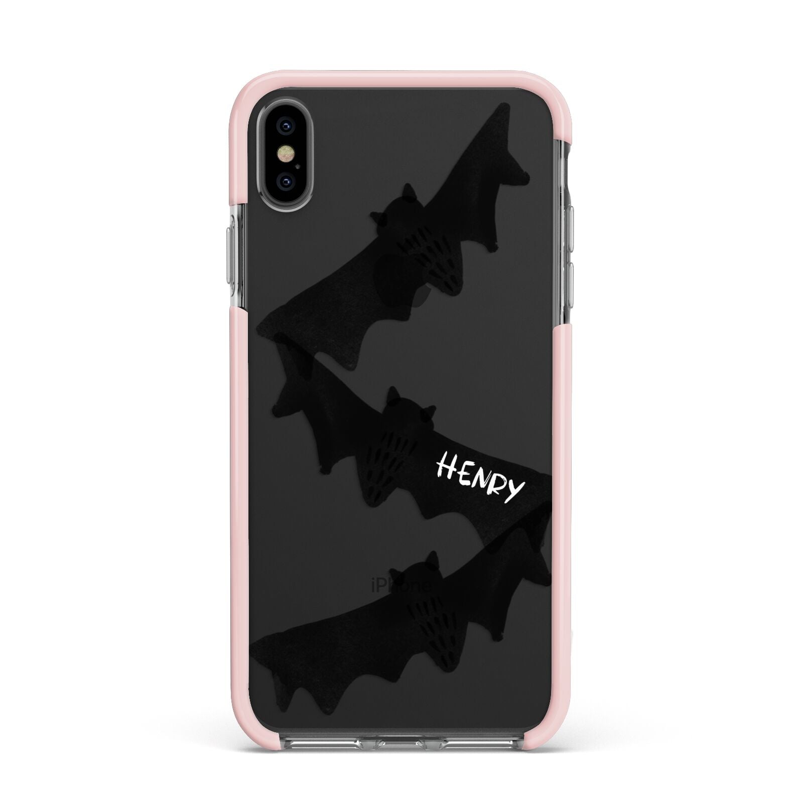 Halloween Custom Black Bats Apple iPhone Xs Max Impact Case Pink Edge on Black Phone