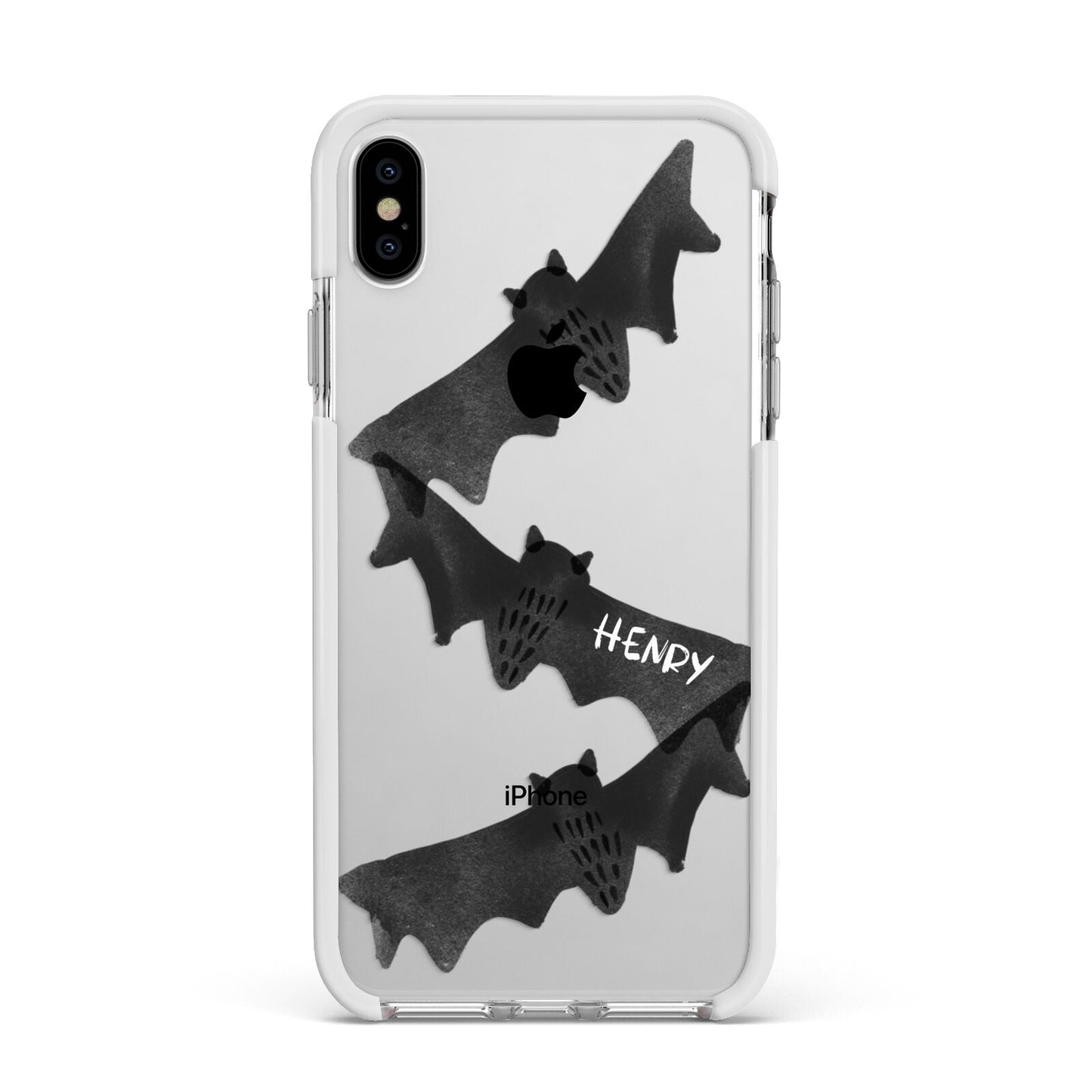 Halloween Custom Black Bats Apple iPhone Xs Max Impact Case White Edge on Silver Phone