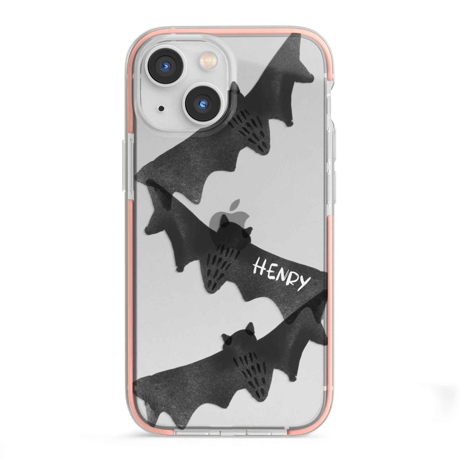 Halloween Custom Black Bats iPhone 13 Mini TPU Impact Case with Pink Edges