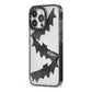 Halloween Custom Black Bats iPhone 13 Pro Black Impact Case Side Angle on Silver phone