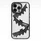 Halloween Custom Black Bats iPhone 13 Pro Black Impact Case on Silver phone
