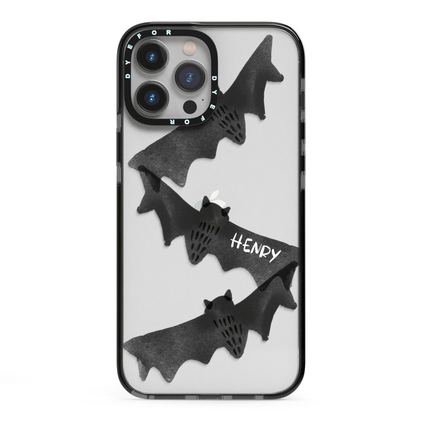 Halloween Custom Black Bats iPhone 13 Pro Max Black Impact Case on Silver phone