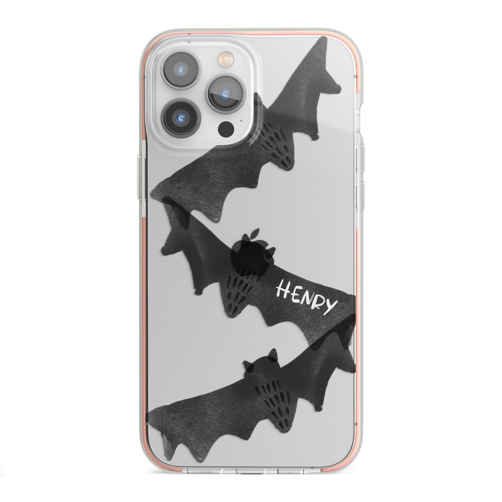 Halloween Custom Black Bats iPhone 13 Pro Max TPU Impact Case with Pink Edges