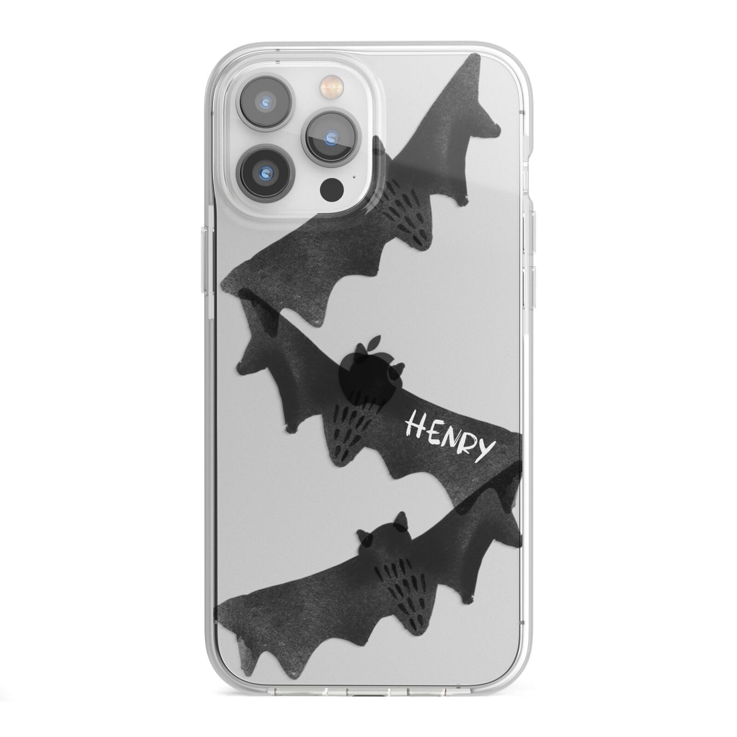 Halloween Custom Black Bats iPhone 13 Pro Max TPU Impact Case with White Edges