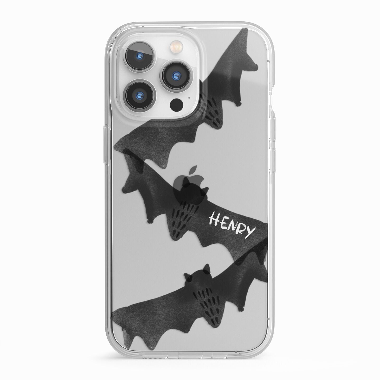 Halloween Custom Black Bats iPhone 13 Pro TPU Impact Case with White Edges