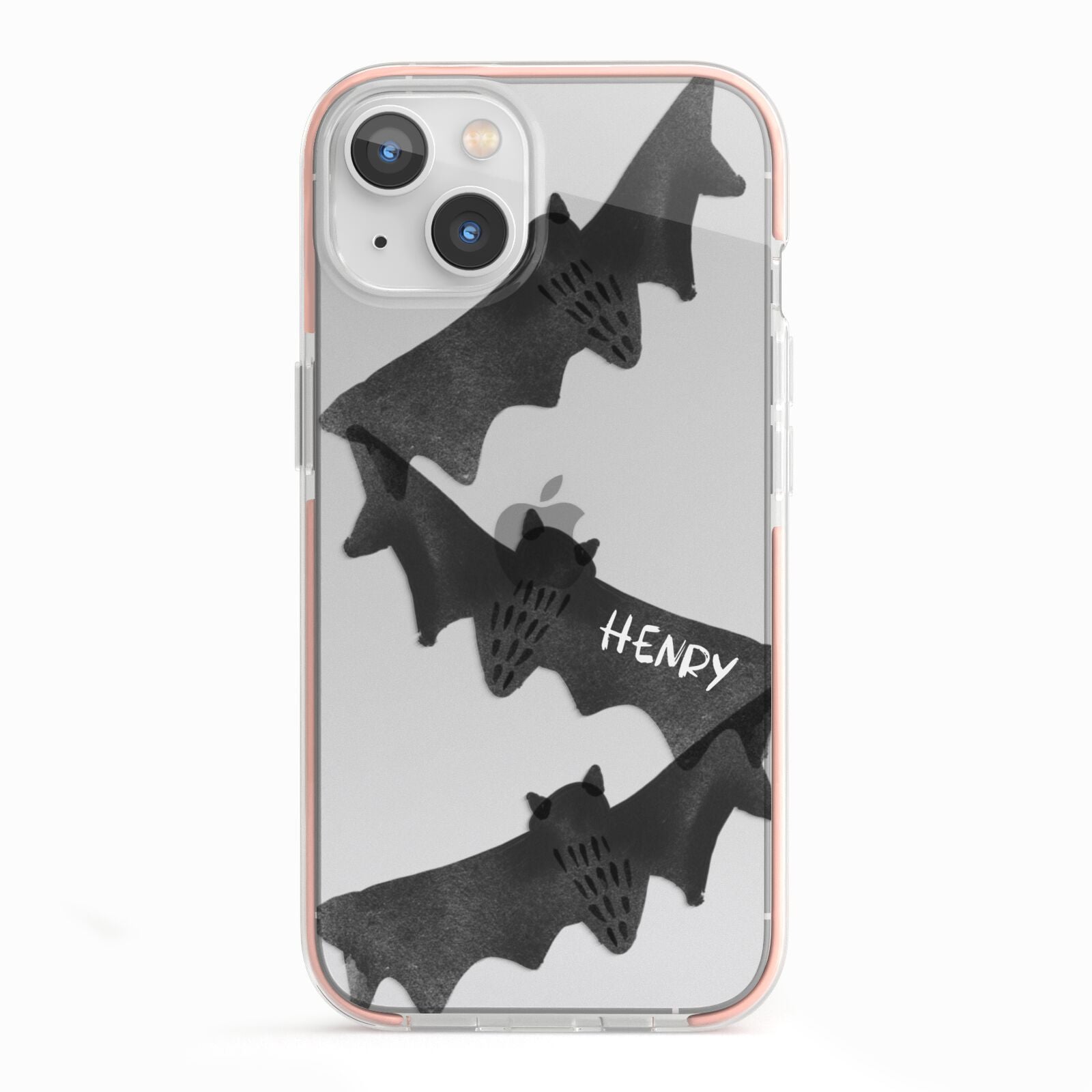 Halloween Custom Black Bats iPhone 13 TPU Impact Case with Pink Edges