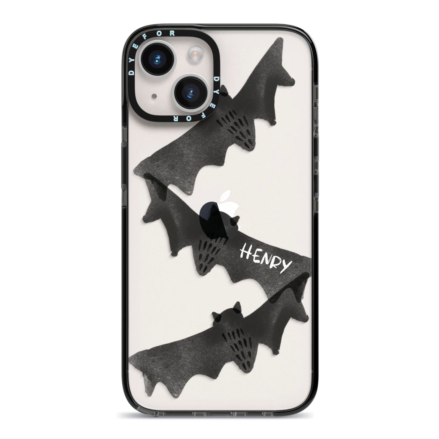Halloween Custom Black Bats iPhone 14 Black Impact Case on Silver phone