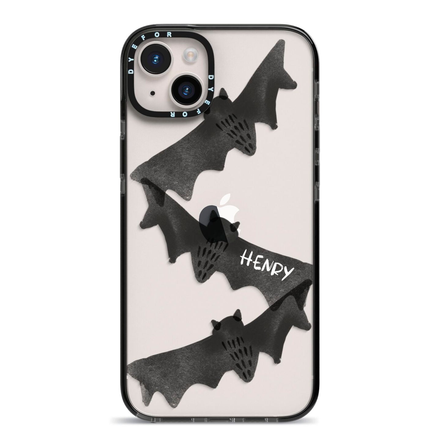 Halloween Custom Black Bats iPhone 14 Plus Black Impact Case on Silver phone