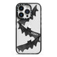Halloween Custom Black Bats iPhone 14 Pro Black Impact Case on Silver phone