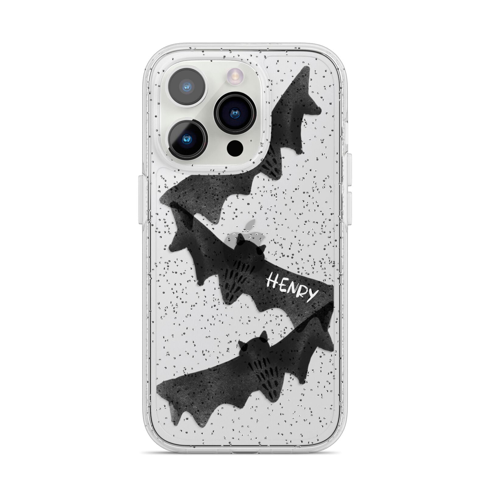 Halloween Custom Black Bats iPhone 14 Pro Glitter Tough Case Silver