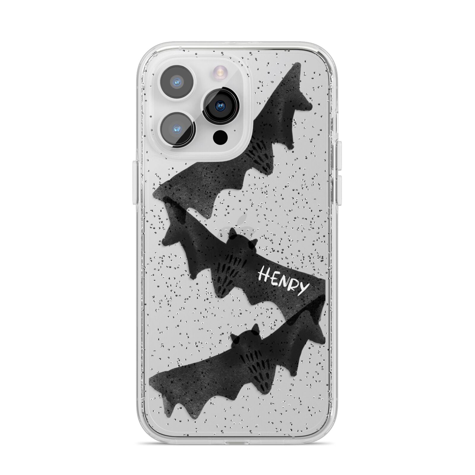 Halloween Custom Black Bats iPhone 14 Pro Max Glitter Tough Case Silver