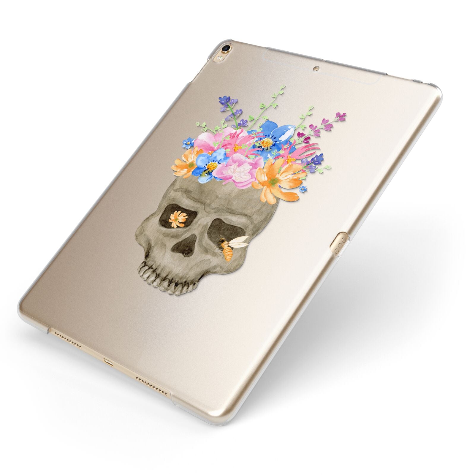 Halloween Flower Skull Apple iPad Case on Gold iPad Side View