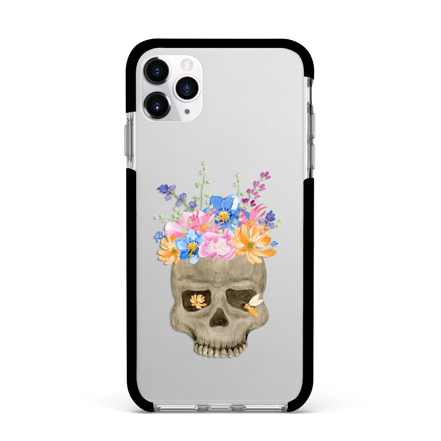 Halloween Flower Skull Apple iPhone 11 Pro Max in Silver with Black Impact Case