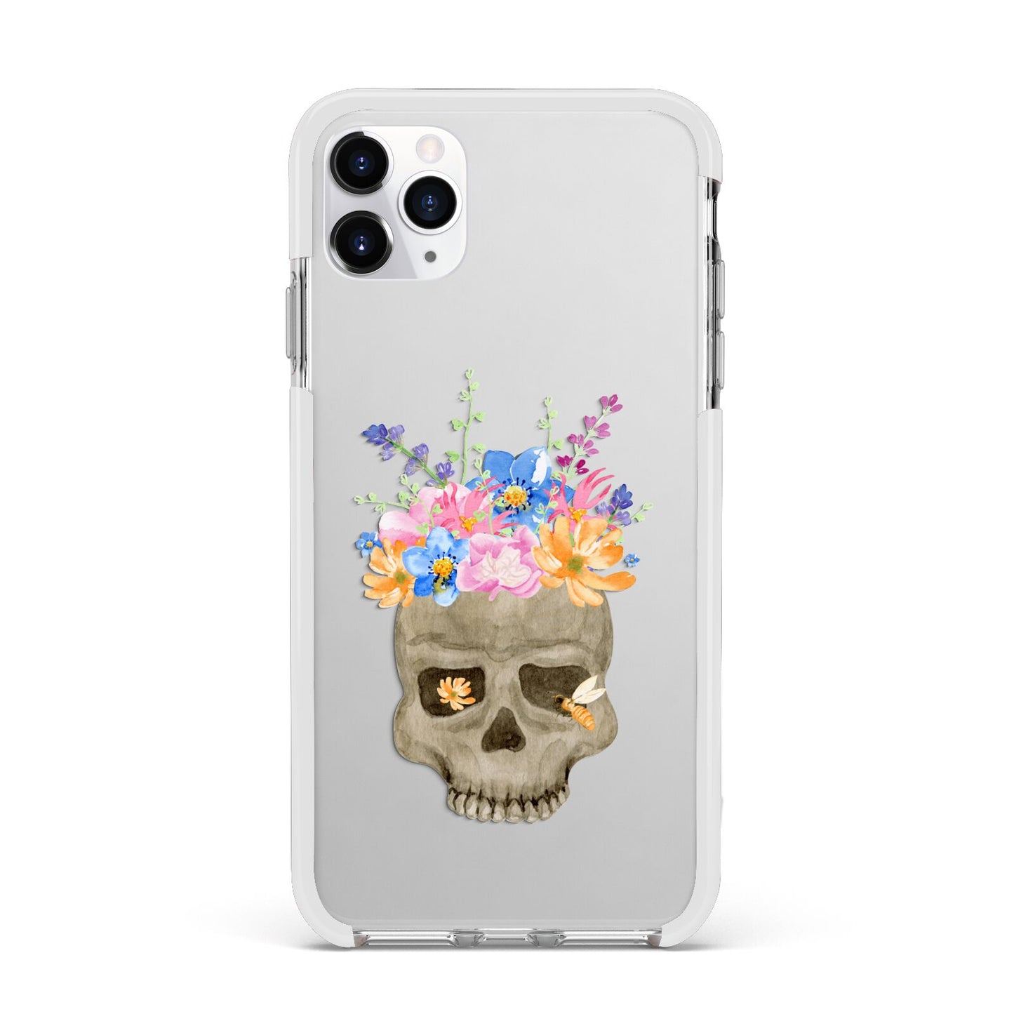 Halloween Flower Skull Apple iPhone 11 Pro Max in Silver with White Impact Case
