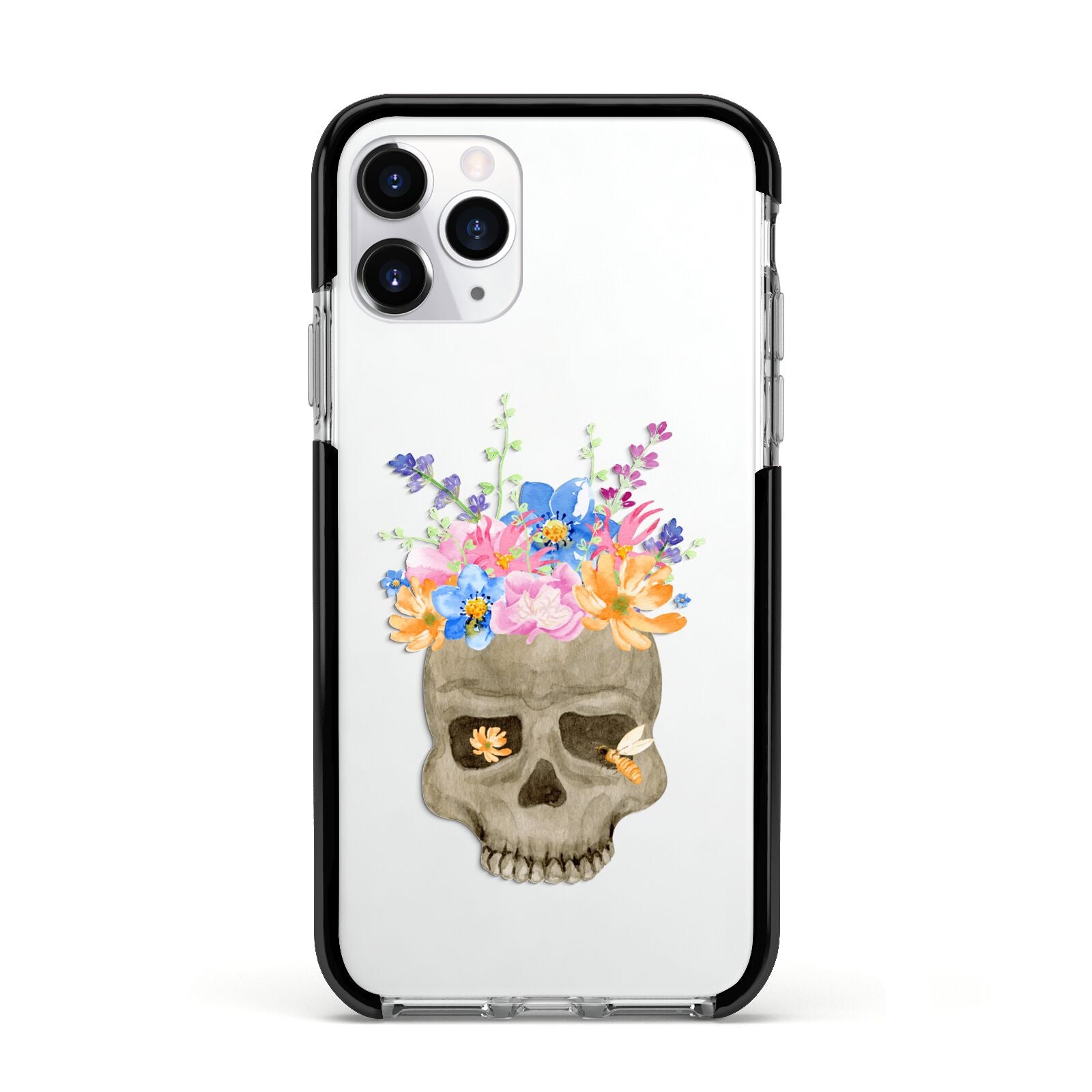 Halloween Flower Skull Apple iPhone 11 Pro in Silver with Black Impact Case