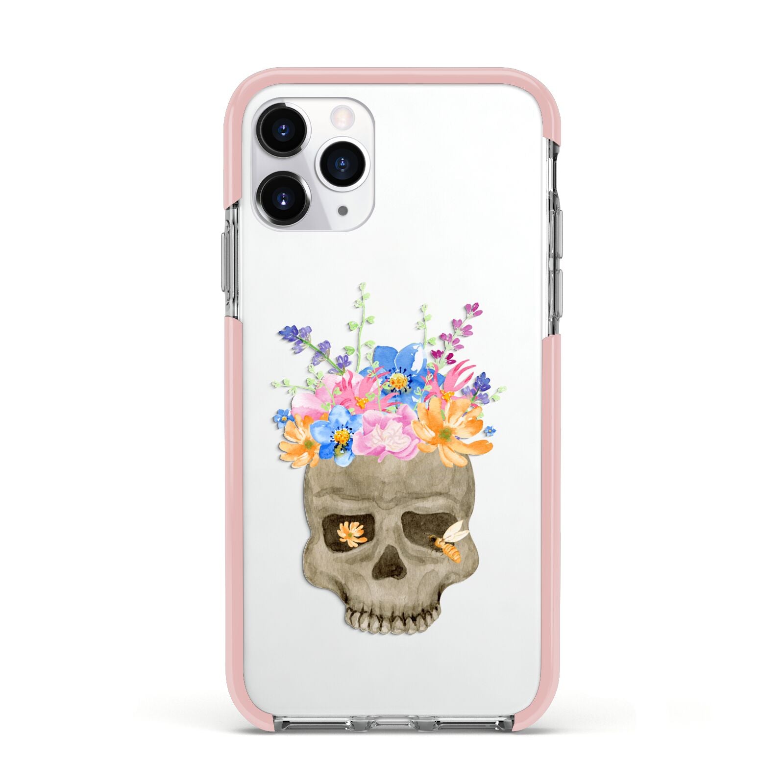 Halloween Flower Skull Apple iPhone 11 Pro in Silver with Pink Impact Case