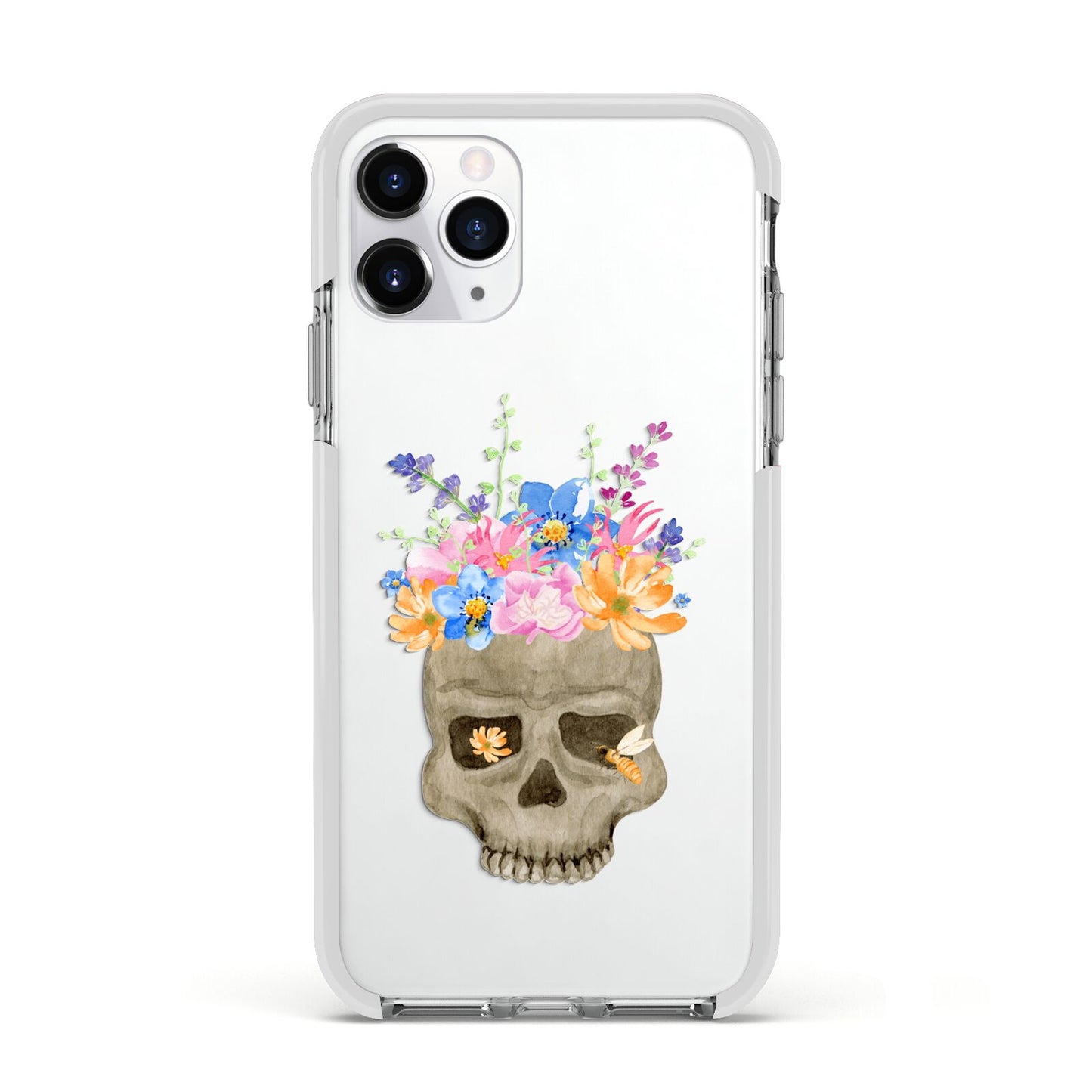 Halloween Flower Skull Apple iPhone 11 Pro in Silver with White Impact Case
