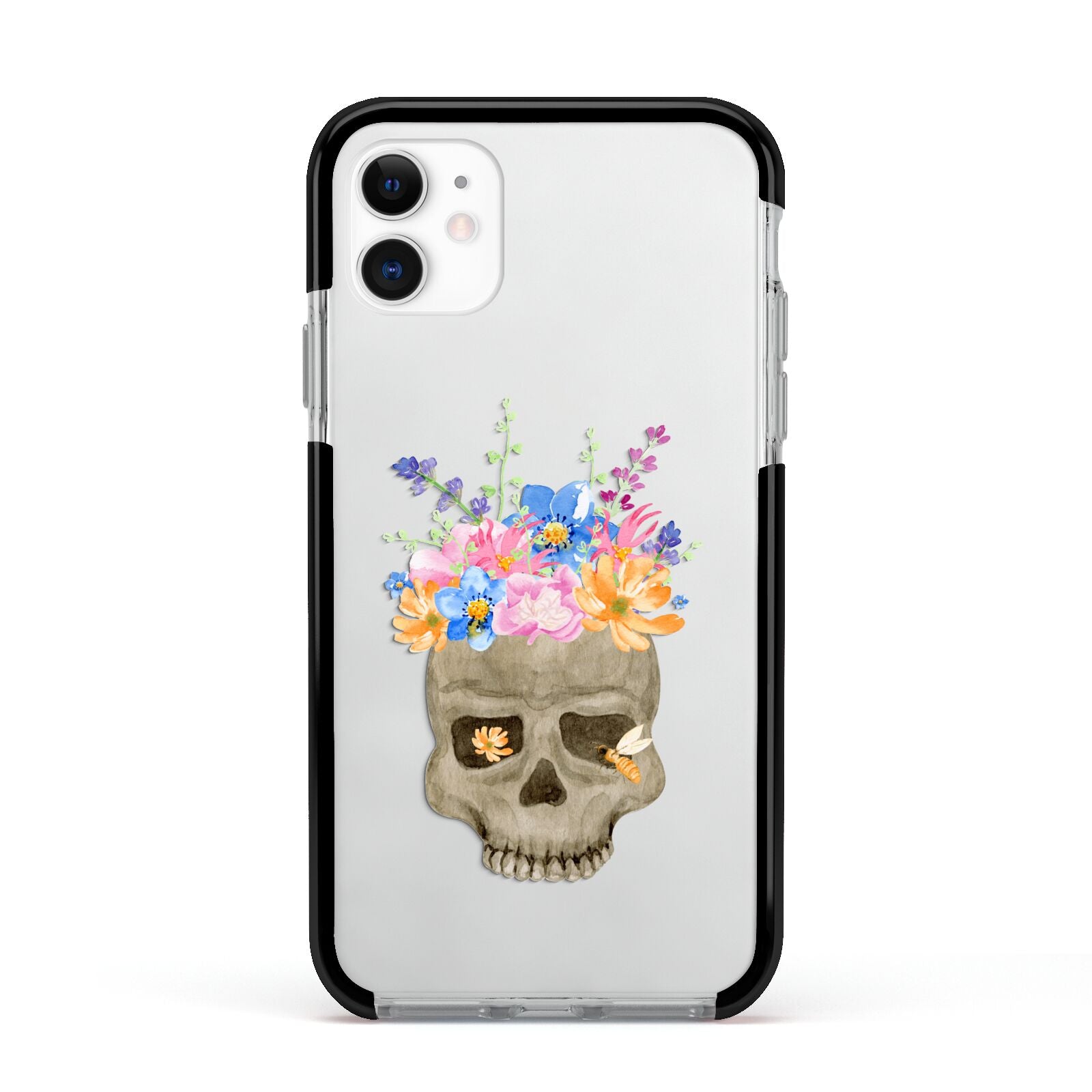 Halloween Flower Skull Apple iPhone 11 in White with Black Impact Case