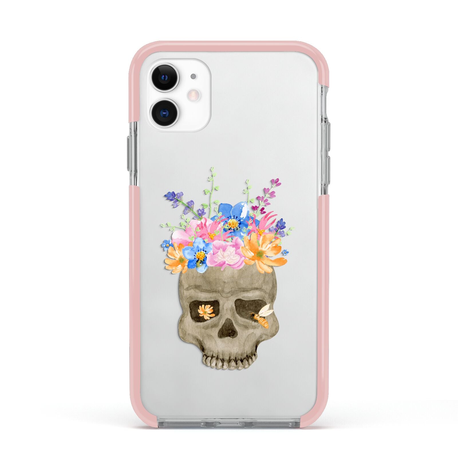 Halloween Flower Skull Apple iPhone 11 in White with Pink Impact Case