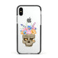 Halloween Flower Skull Apple iPhone Xs Impact Case Black Edge on Silver Phone