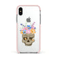 Halloween Flower Skull Apple iPhone Xs Impact Case Pink Edge on Silver Phone