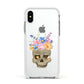 Halloween Flower Skull Apple iPhone Xs Impact Case White Edge on Silver Phone