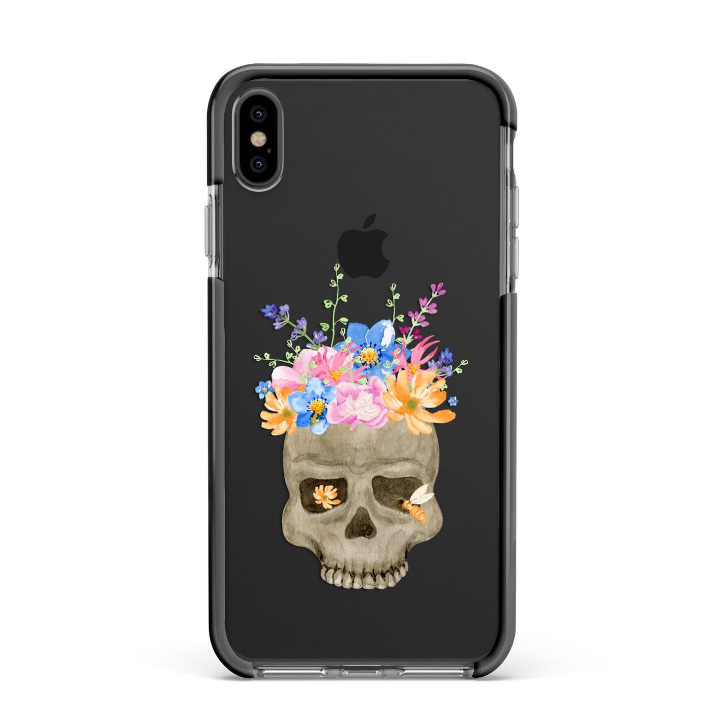 Halloween Flower Skull Apple iPhone Xs Max Impact Case Black Edge on Black Phone