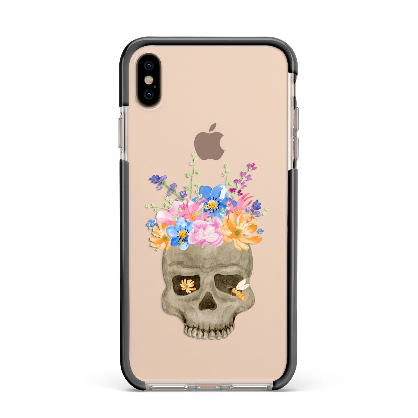 Halloween Flower Skull Apple iPhone Xs Max Impact Case Black Edge on Gold Phone
