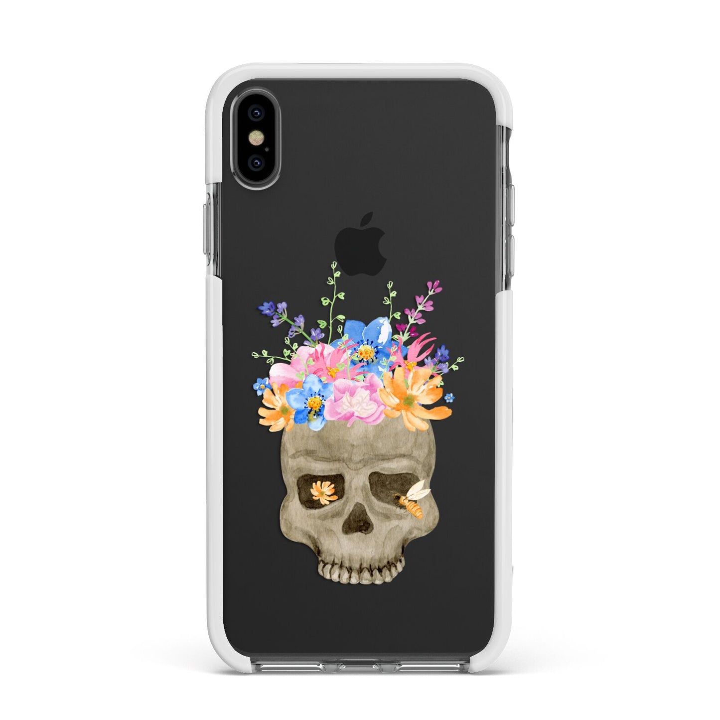 Halloween Flower Skull Apple iPhone Xs Max Impact Case White Edge on Black Phone
