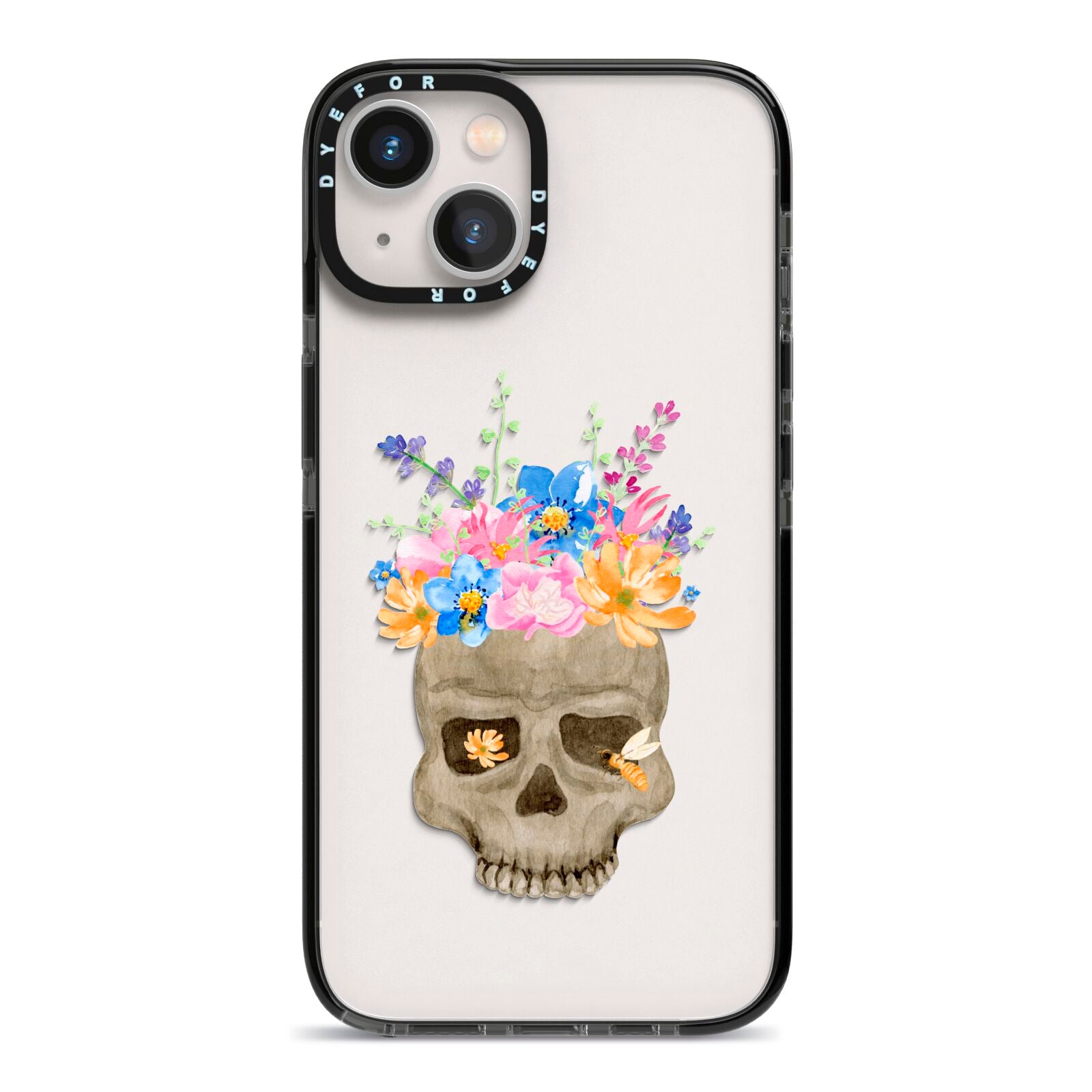 Halloween Flower Skull iPhone 13 Black Impact Case on Silver phone