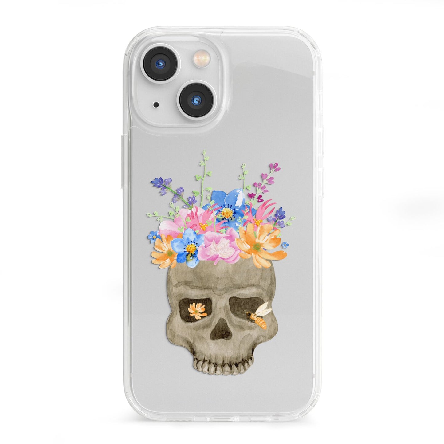 Halloween Flower Skull iPhone 13 Mini Clear Bumper Case