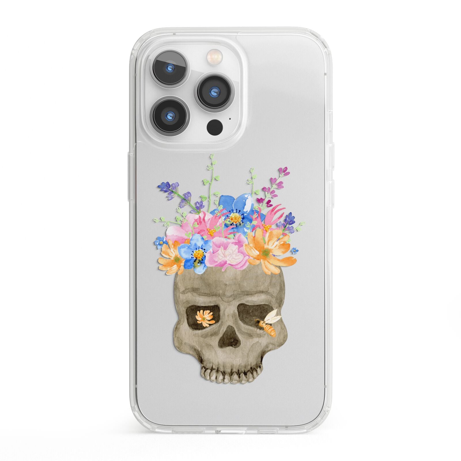 Halloween Flower Skull iPhone 13 Pro Clear Bumper Case