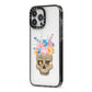 Halloween Flower Skull iPhone 13 Pro Max Black Impact Case Side Angle on Silver phone