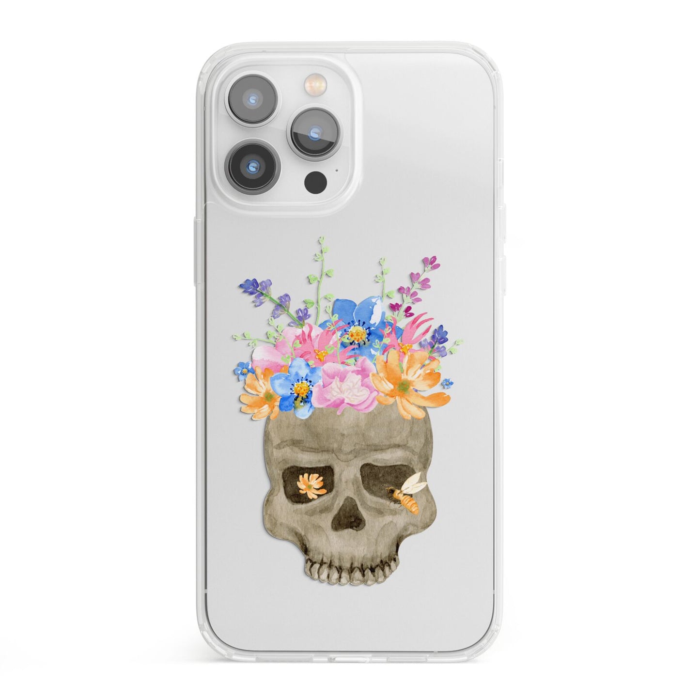 Halloween Flower Skull iPhone 13 Pro Max Clear Bumper Case