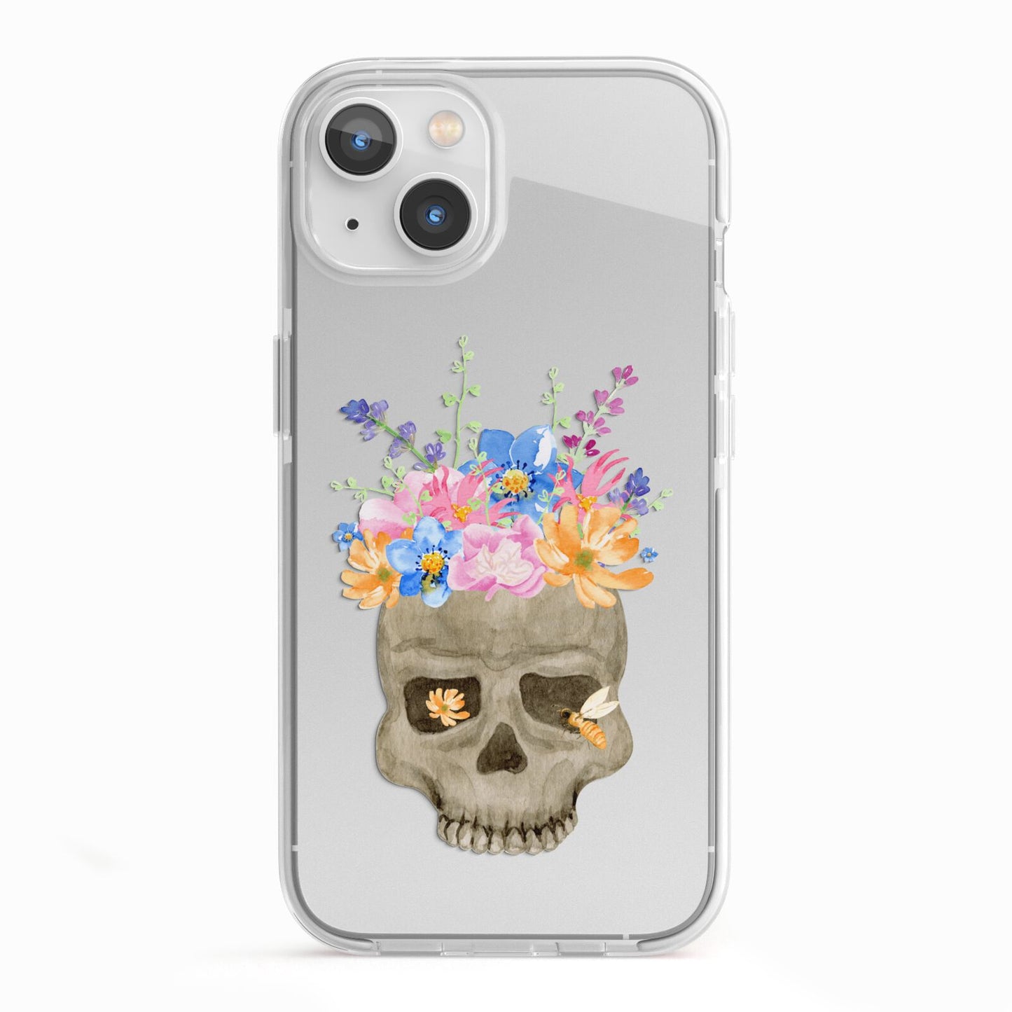 Halloween Flower Skull iPhone 13 TPU Impact Case with White Edges