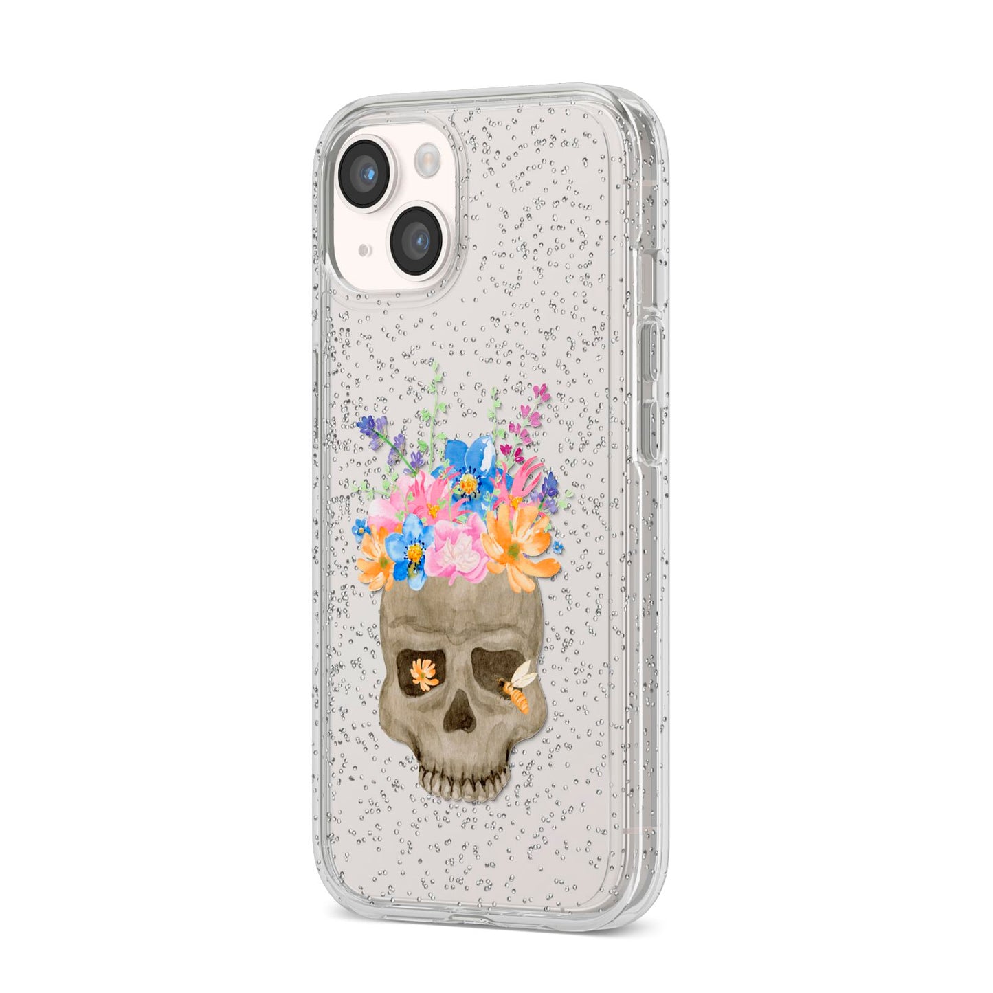 Halloween Flower Skull iPhone 14 Glitter Tough Case Starlight Angled Image