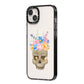 Halloween Flower Skull iPhone 14 Plus Black Impact Case Side Angle on Silver phone