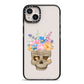 Halloween Flower Skull iPhone 14 Plus Black Impact Case on Silver phone