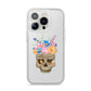 Halloween Flower Skull iPhone 14 Pro Clear Tough Case Silver