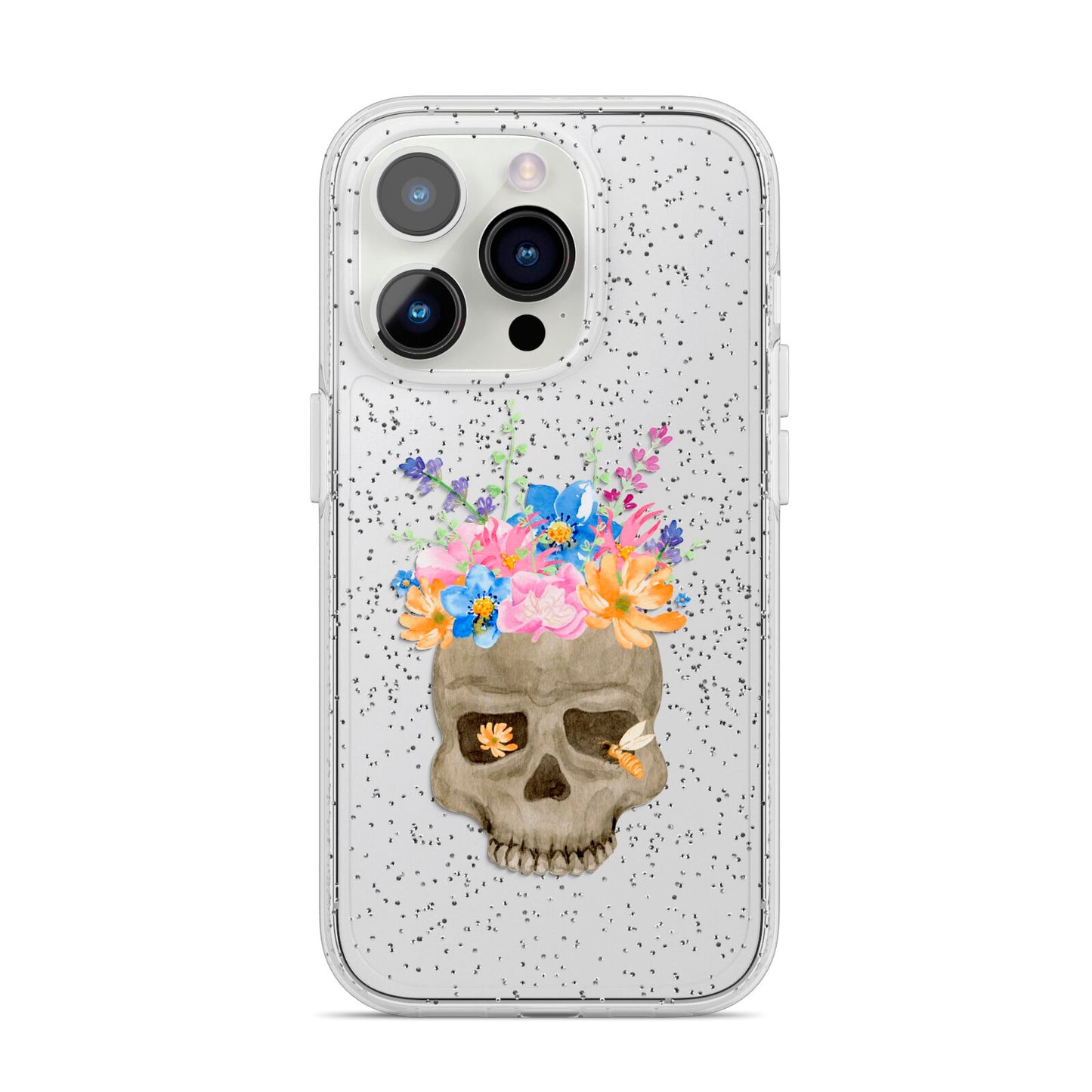 Halloween Flower Skull iPhone 14 Pro Glitter Tough Case Silver