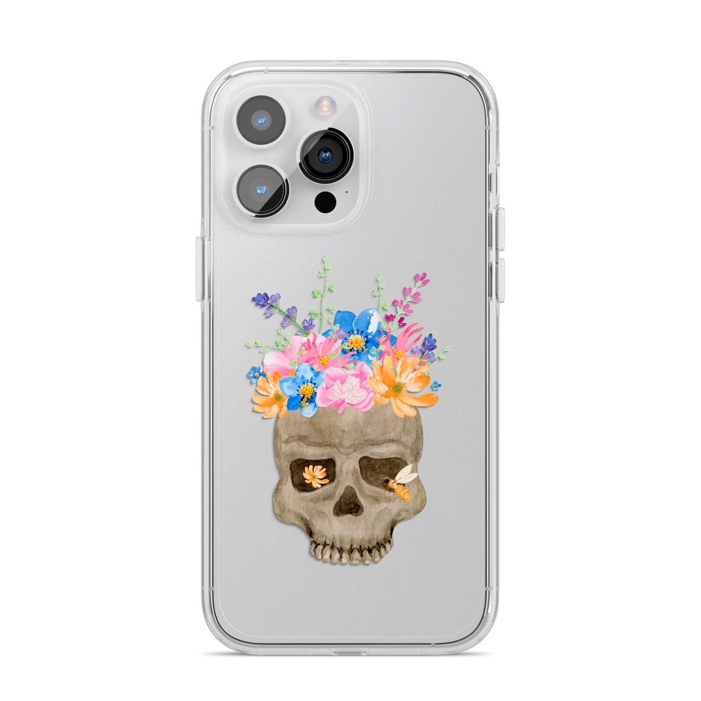 Halloween Flower Skull iPhone 14 Pro Max Clear Tough Case Silver