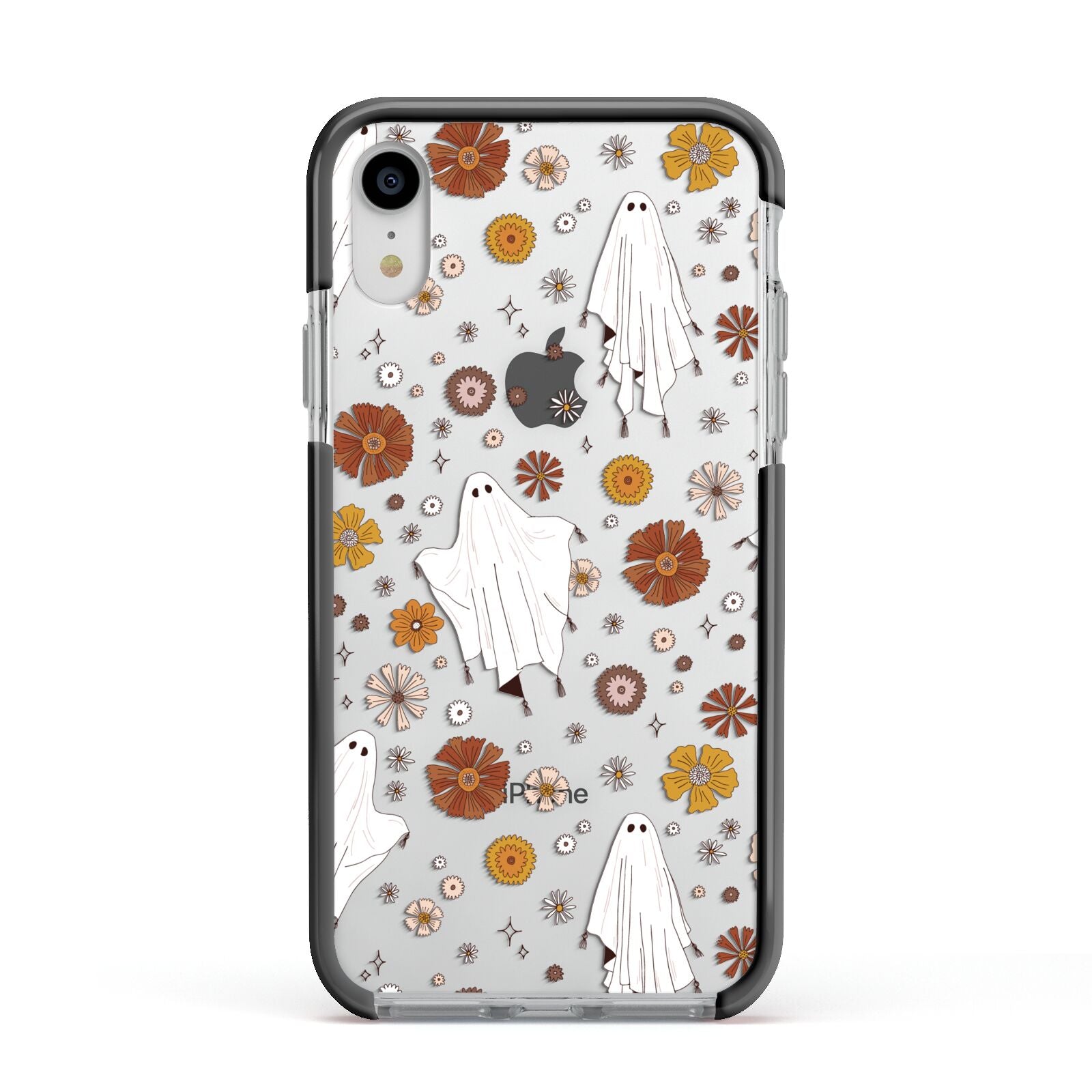 Halloween Ghost Apple iPhone XR Impact Case Black Edge on Silver Phone