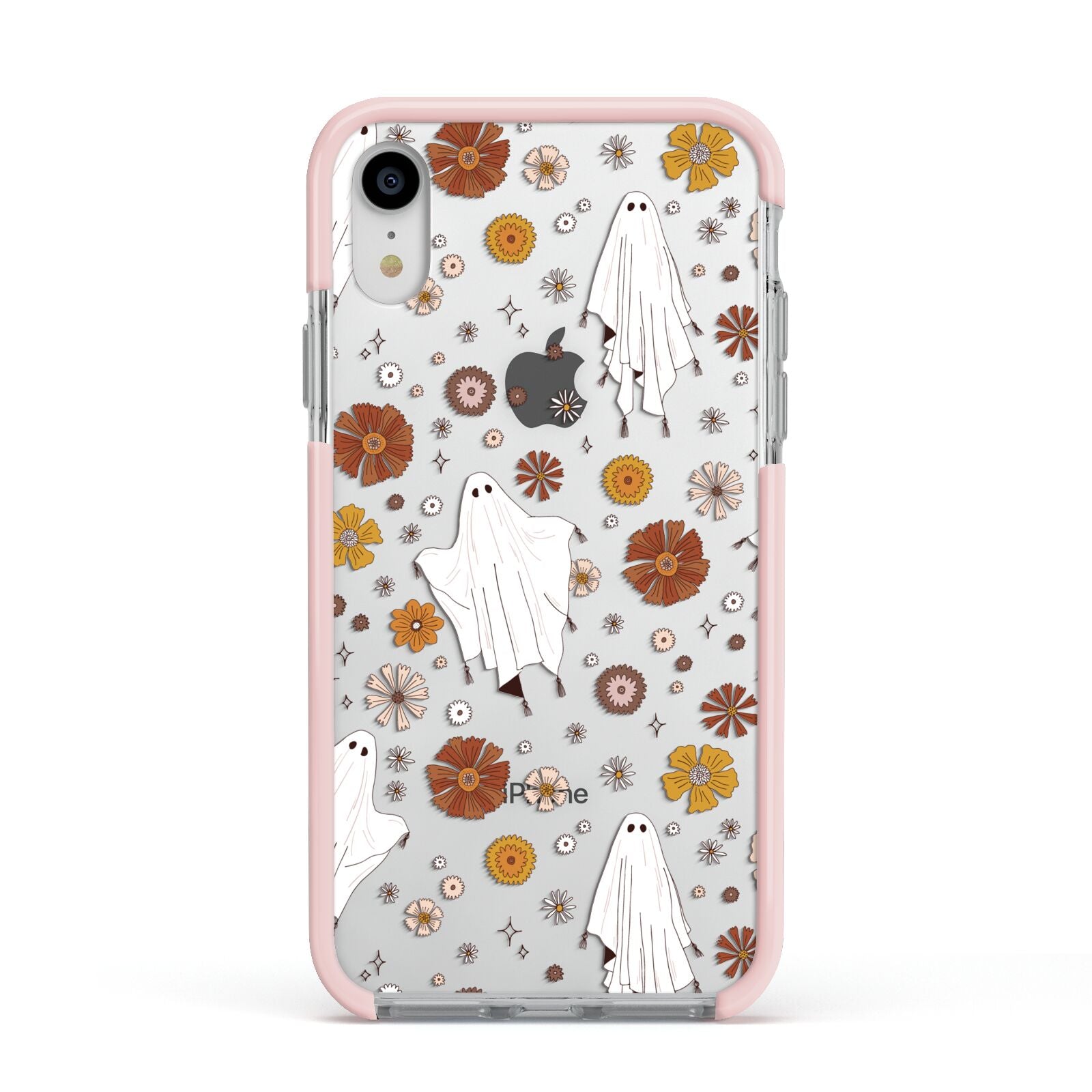 Halloween Ghost Apple iPhone XR Impact Case Pink Edge on Silver Phone