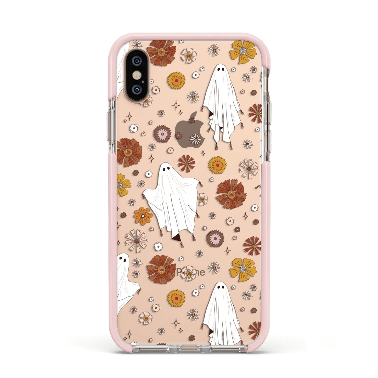 Halloween Ghost Apple iPhone Xs Impact Case Pink Edge on Gold Phone