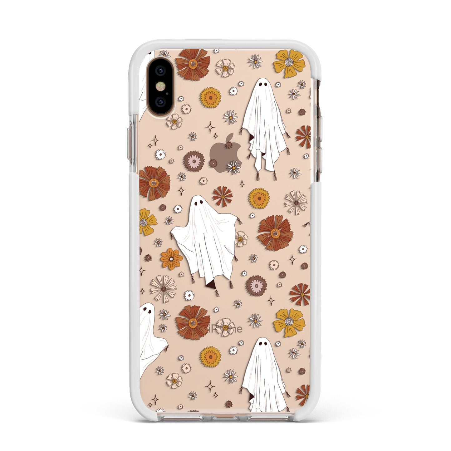 Halloween Ghost Apple iPhone Xs Max Impact Case White Edge on Gold Phone