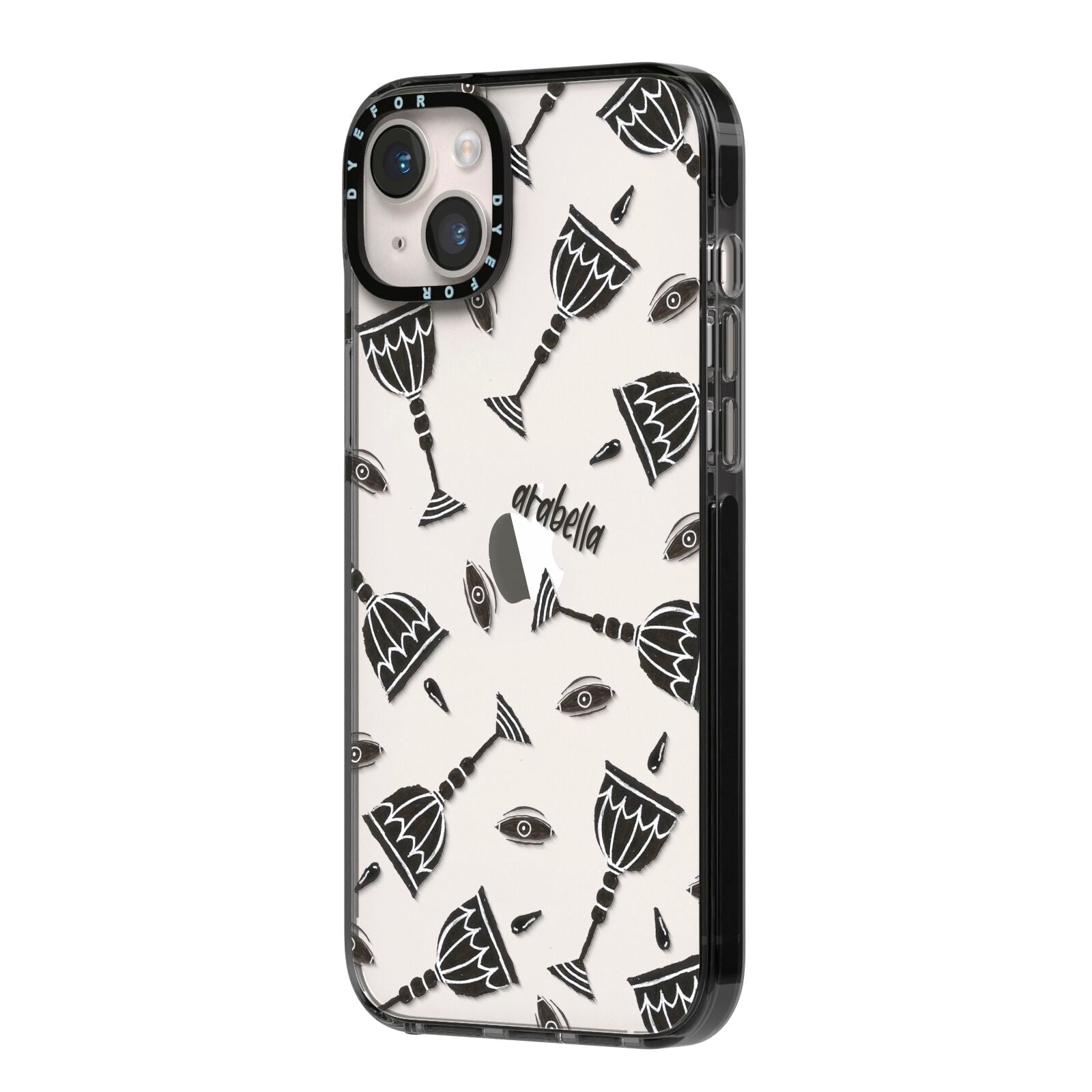 Halloween Goblet iPhone 14 Plus Black Impact Case Side Angle on Silver phone