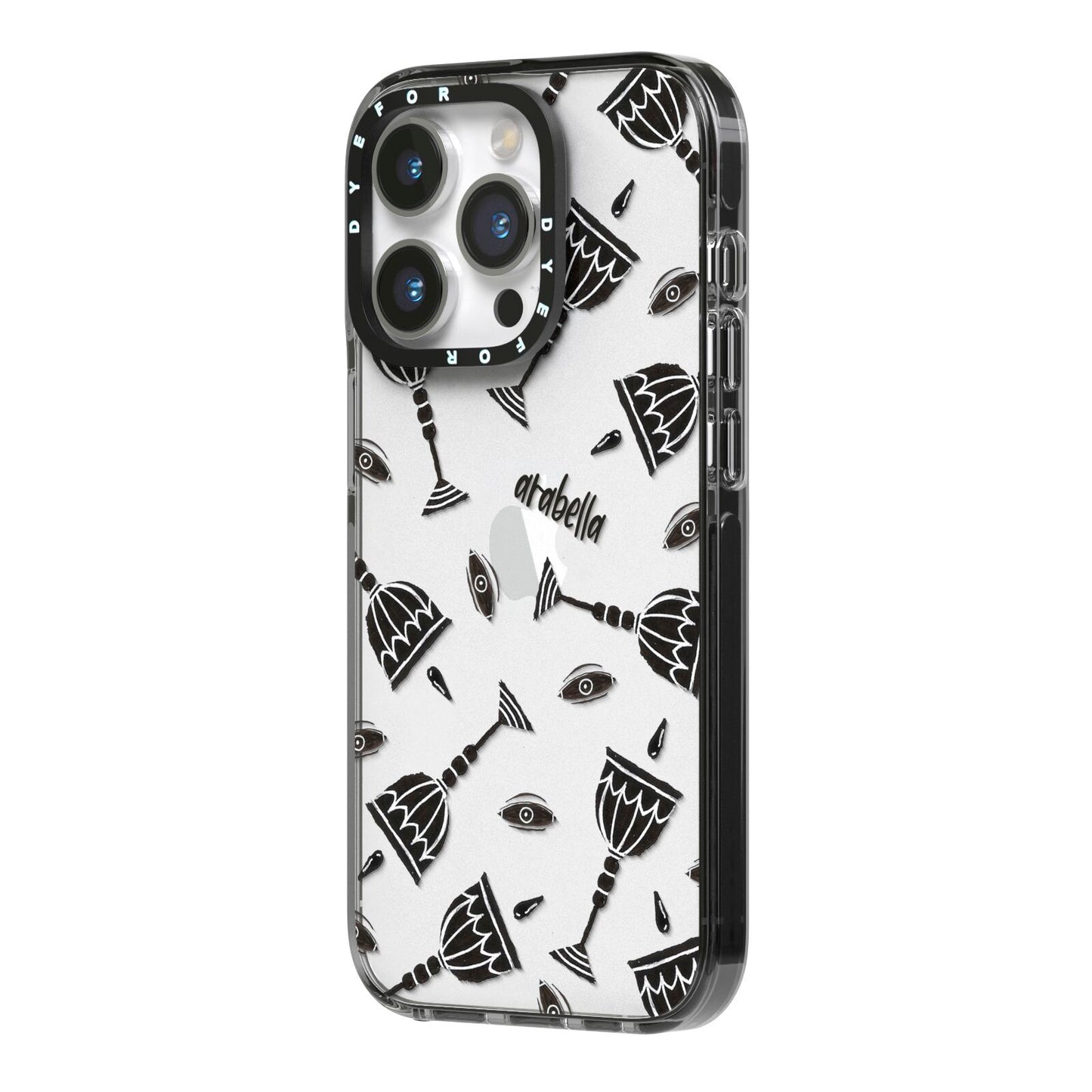 Halloween Goblet iPhone 14 Pro Black Impact Case Side Angle on Silver phone